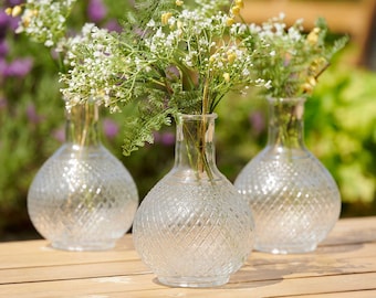 Diamond Pressed Glass Bud Vase: Slim Neck Flower Bottle