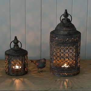 Moroccan Style Candle Lantern: Distressed Metal Lattice, Garden Decor