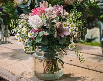 Fresh Flowers MIni Honey Bee Seasonal Vintage Posy With Glass Jar | Fresh Flowers For Home & Gift | Birthday Gift | UK National Delivery