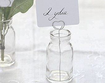 Little Bud Flower Vase Name Place Card Holder With Metal Heart Holder | Wedding Place Setting | Bud Vase Flower Favour | UK Florist