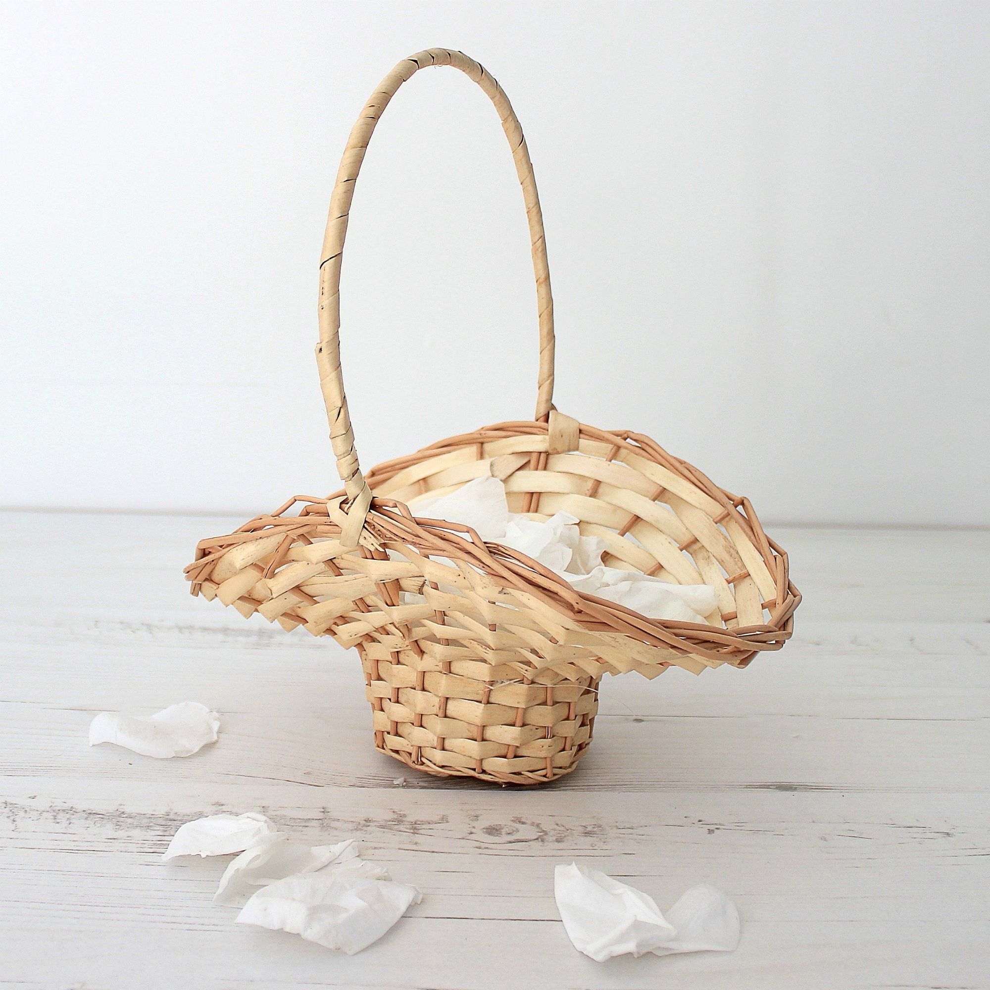Natural Wicker Woven Flower Girl Basket With Petals Etsy