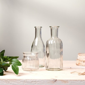 Tall Ribbed Glass Bud Vase Set Of Three Option | Wedding Event Flower Glass Bud Vase Bottles | UK Florist