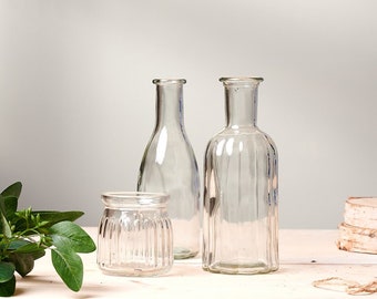 Tall Ribbed Glass Bud Vase Set Of Three Option | Wedding Event Flower Glass Bud Vase Bottles | UK Florist