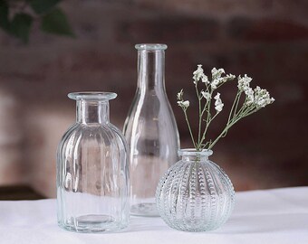 Dotty Ribbed Vintage Style Glass Bud Flower Vase Set Of 3 | Available In Various Styles | Bud Vase Centrepiece | UK Florist