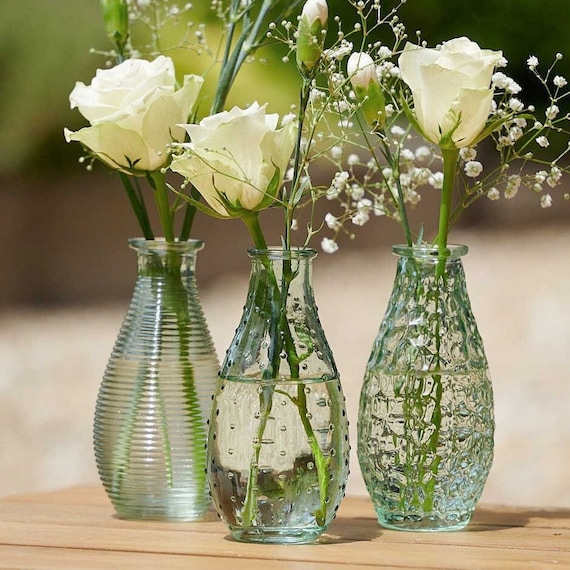 Mixed Botanical Bud Vases - Soft Green Textured Glass Gift Set