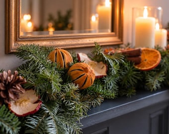 Fresh Christmas Garland, Oranges & Spice, Blue Fir And Winter Foliage