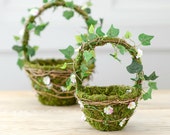 Artificial Woodland Moss & Daisy Flower Girl Basket Set | Wedding Flower Girl Basket | Confetti Basket Hand Decorated