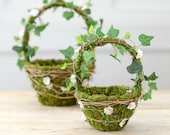 Artificial Woodland Moss & Daisy Flower Girl Basket Set | Wedding Flower Girl Basket | Confetti Basket Hand Decorated