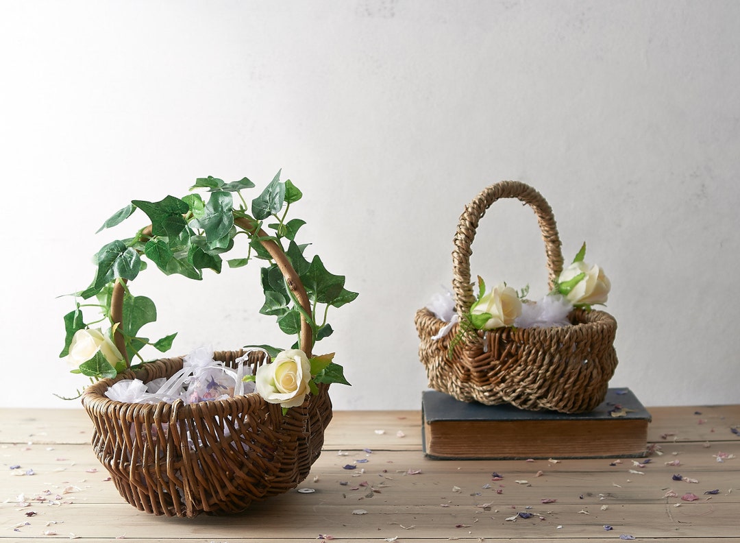 Willow Flower Girl Basket With Rose Petals