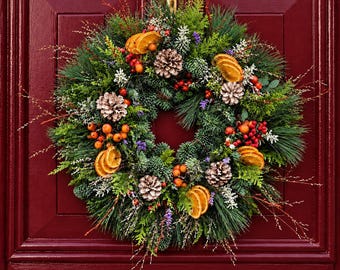 Christmas Charm Fresh Christmas Door Wreath with Oranges & Berries