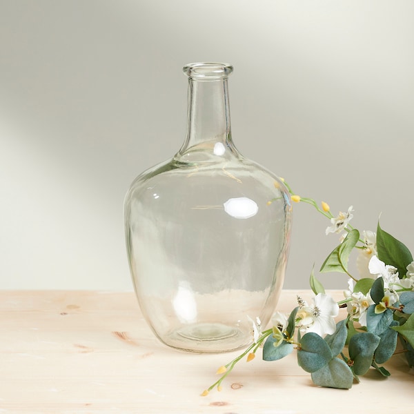 Demi John Style Glass Neck Bottle Vase  l Recycled Glass Vase | Ideal For Dried Faux Or Fresh Flowers| Pampas Grass | Tall 25cm Bottle | UK