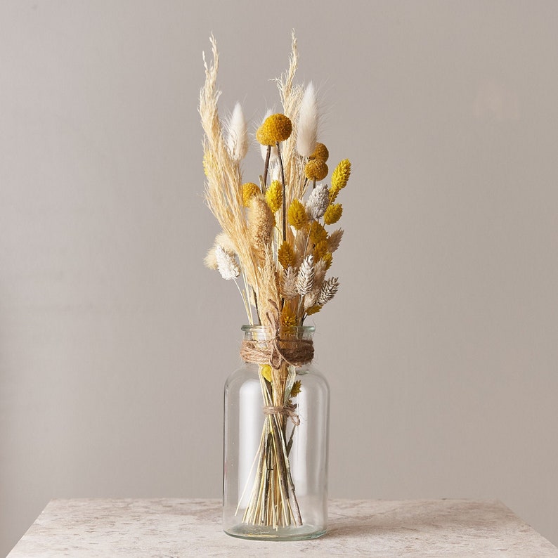 Bring Me Sunshine Small Dried Flower Arrangement Natural & Yellow Dried Flower Bouquet Flower Arranging Letterbox Gift UK image 1