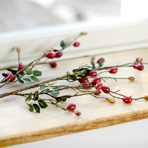Artificial Rose Hip Berry Winter Branch Artificial Red Etsy
