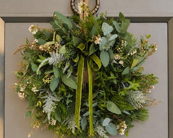 Snowkissed Fresh Christmas Door Wreath with Winter Foliage