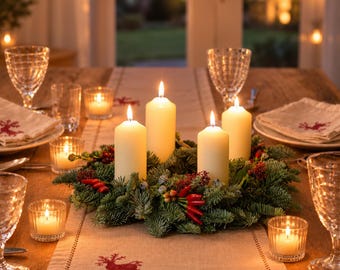 Christmas Table Centrepiece, The Advent, Fresh Evergreen Candle Wreath