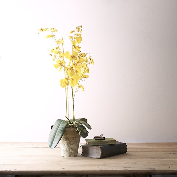 Butterfly Yellow Orchid Hand-Potted Artificial Plant | Artificial Orchid Potted Plant | Luxury Silk  Arrangement | By UK Florist