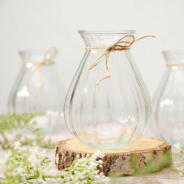 Small Ribbed Belly Glass Bud Vases | Wedding Table Flower Bottles | Glass Bud Vase For Flowers | Glass Ribbed Bottles | Set Of 3 Option