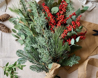 Fresh Christmas Foliage and Berry Box for DIY Wreaths and Garlands