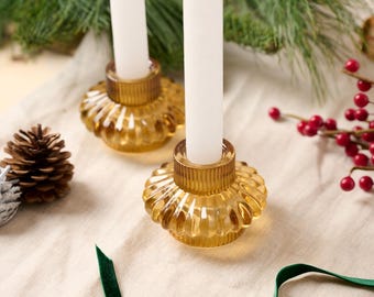 Jewel Toned Glass Candle Holder: Ribbed Tea Light Candlestick