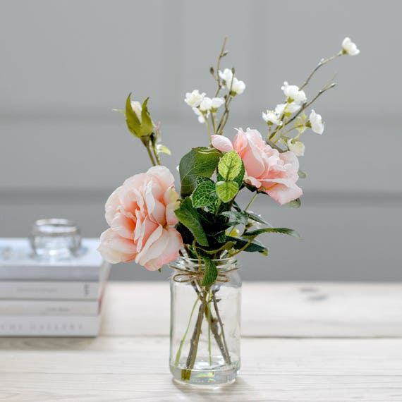 Artificielle Rose Roses Blanches Fleurs Style Vintage Vase