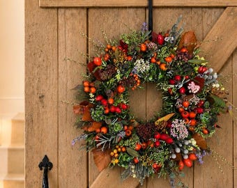 Florist Hedgerow Autumn Wreath Handmade One of a Kind Door Wreath