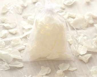 20 Biodegradable Mini White Rose Petal Confetti Little Organza Bags 8x6cm | Dried Natural Rose Petals Confetti | Grown in UK | Hand Filled