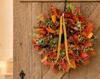 Autumn Door Wreath Handmade Falling Leaves and Berries
