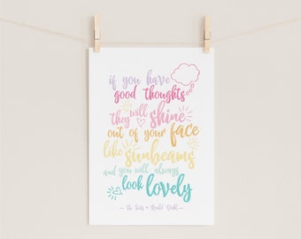 Roald Dahl Sunbeams Quote Print, Rainbow Nursery Print, Roald Dahl Quote Print, Good Thoughts Print, Baby Room, Rainbow Baby, Nursery Print