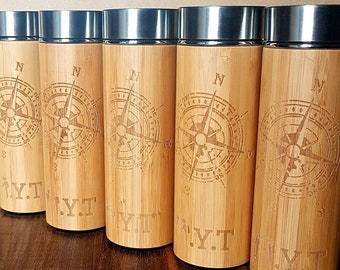 LOGO personalizzato Thermos XL in legno di bambù Con incisione personalizzata Testo o immagine Confezione regalo GRATUITA