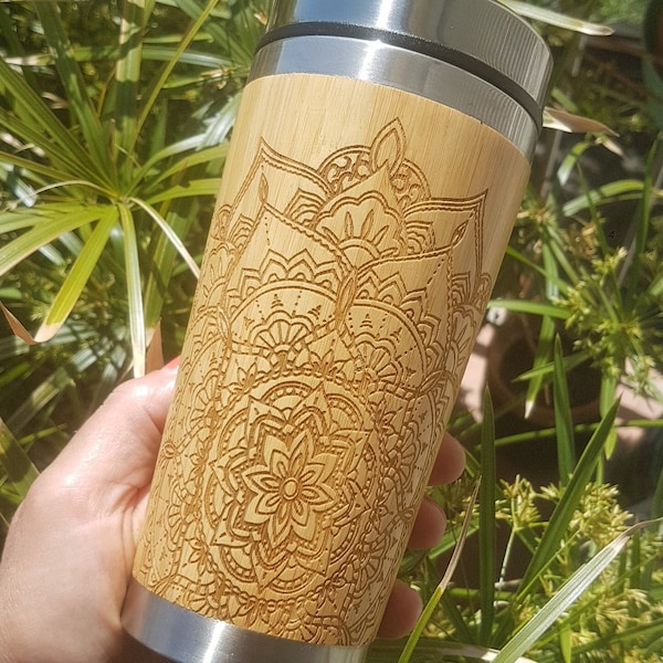 Bloemblaadje Mandala Houten Reismok Gepersonaliseerde Aangepaste Gift Gegraveerde Houten Tumbler