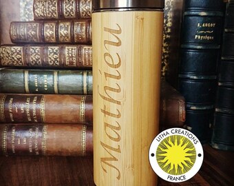 Personalized NAME Thermos Gift Wood XL size for Coworkers Gift Wrap Offered