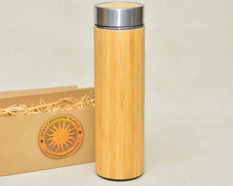 Wood Gift Your Text Photo Logo Names XL Thermos with Engraved Personalized Image with Gift Wrap Offered on Request image 1