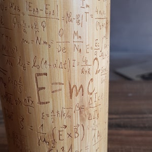 EMC2 Bamboo Wooden XL Thermos Science Student Graduation Gift, Name Engraving on Lid and Gift Wrap Offered image 7