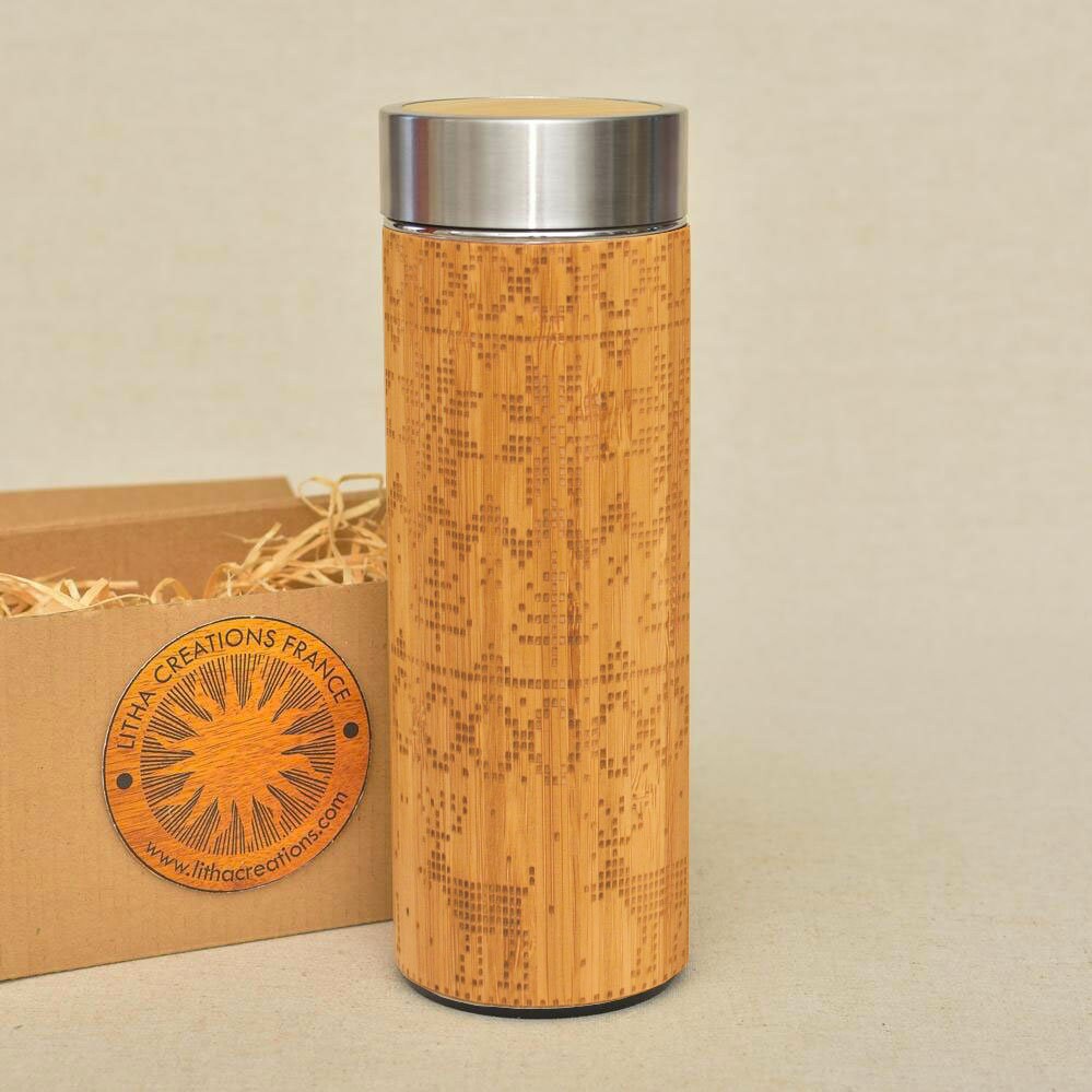 Nordic Gift Xl Bouteille d'eau en Bois Thermos Bois
