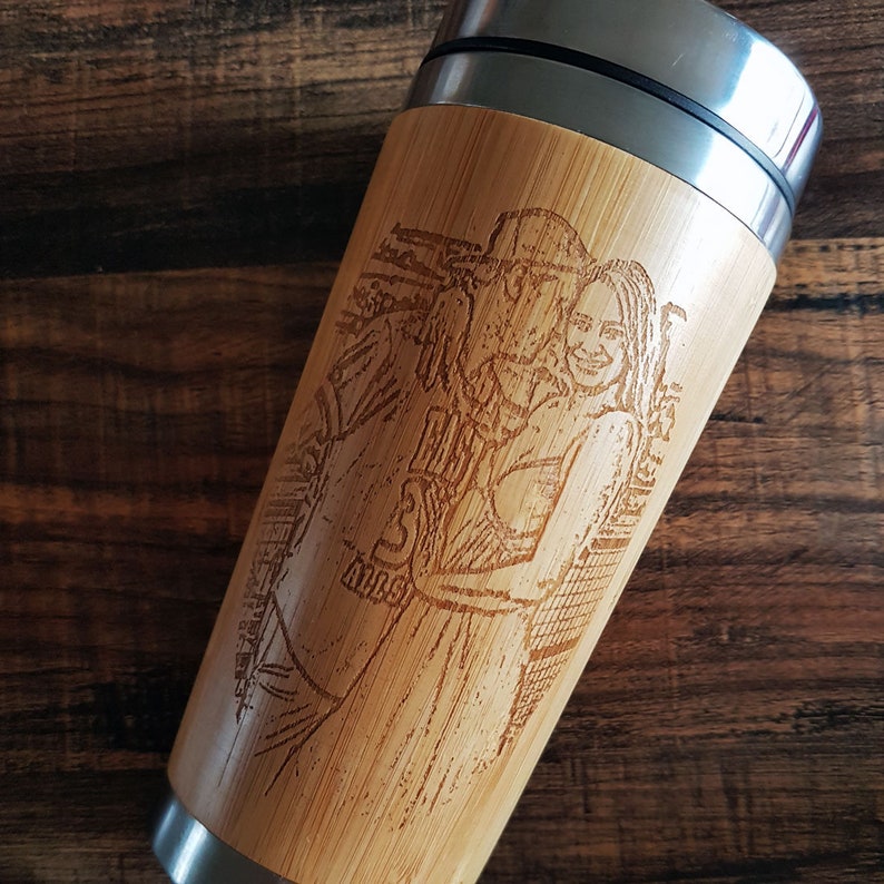 Customized Bamboo Travel Mug Personalized Image or Text Car Driver's Desk Coffee to Go Tea Wood Gift Tumbler image 4