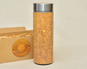 Bouteille d'eau en bois thermos cadeau PAISLEY XL en bois de bambou, gravure du nom GRATUITE sur le couvercle et emballage cadeau offert