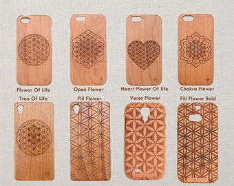 Coque de téléphone en bois Fleur de vie pour iPhone 15 Pro 14 Plus 13 12 mini 11 Pro Max XR XS Max X 7 8 Plus SE 2020 Collection Sacred Geometry