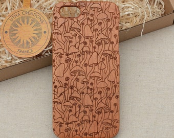 Custodia per telefono in legno con funghi magici per iPhone 15 14 Plus 13 12 mini 11 Pro Max XS Max X 7 8 plus Custodia per telefono in legno con design psichedelico naturale