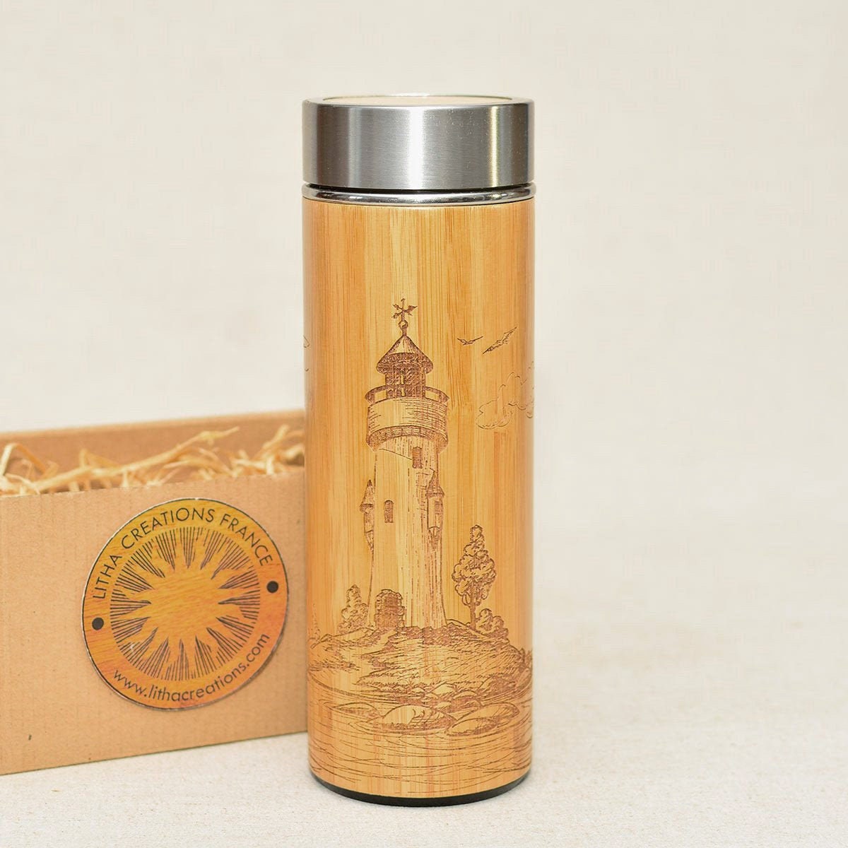 Cadeau Nautique Bois Xl Thermos Phare Sailor Cadeau Bouteille d'eau