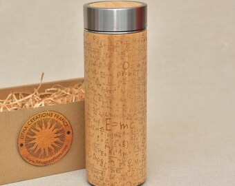 EMC2 Bamboo Wooden XL Thermos Science Student Graduation Gift, Name Engraving on Lid and Gift Wrap Offered