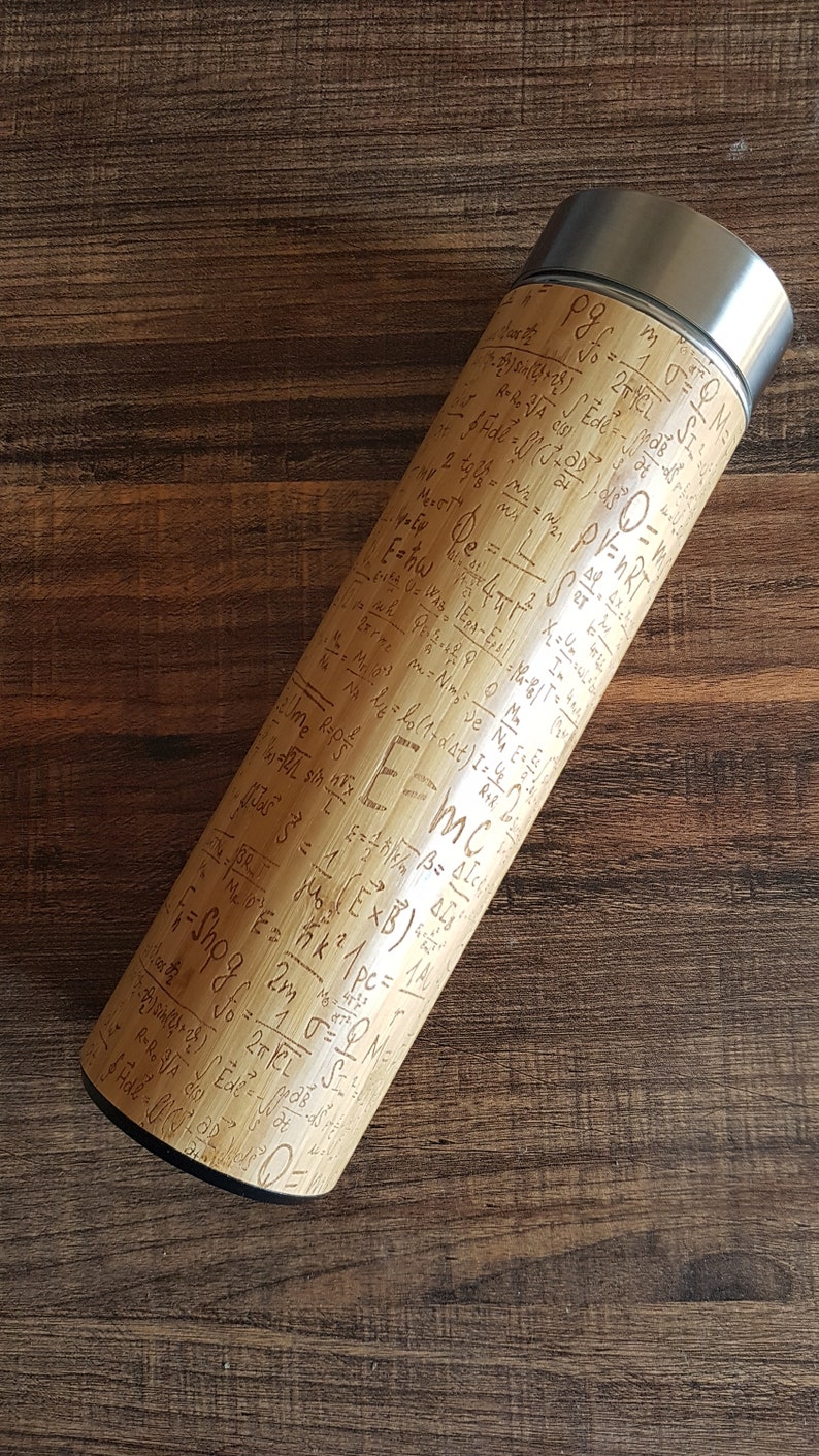 EMC2 Bamboo Wooden XL Thermos Science Student Graduation Gift, Name Engraving on Lid and Gift Wrap Offered image 6