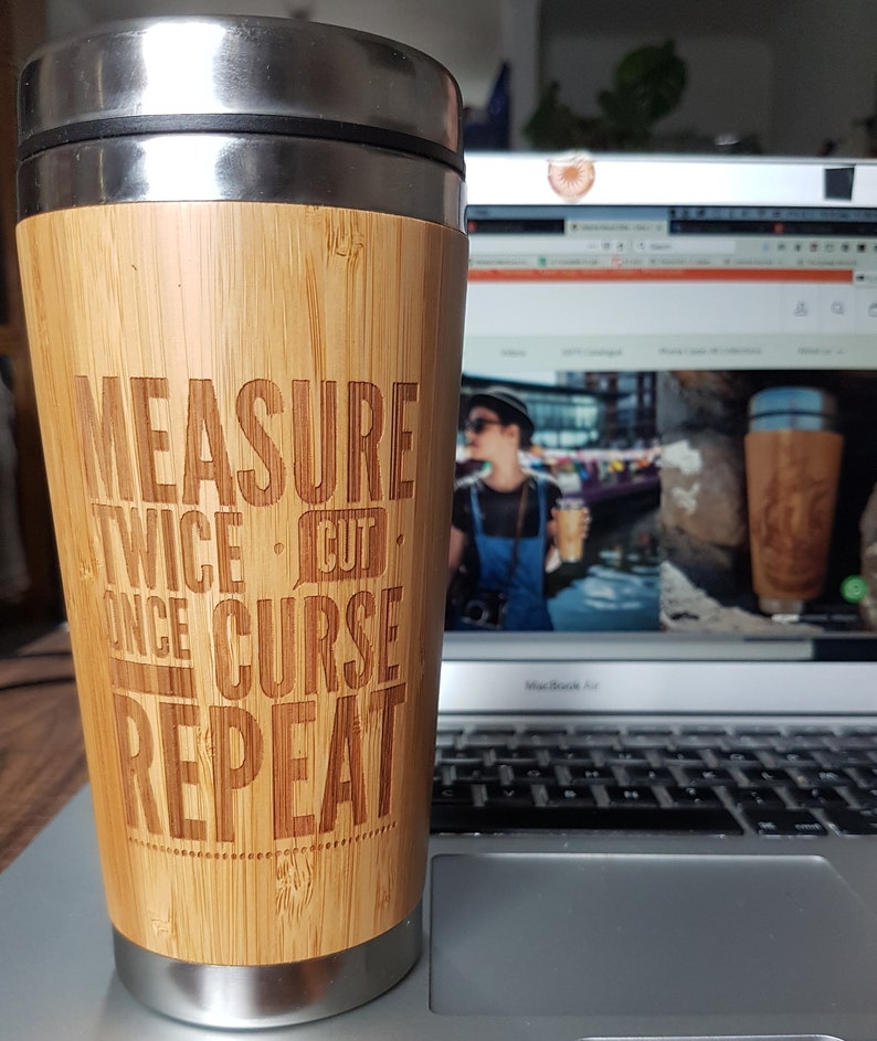 Customized Bamboo Travel Mug Personalized Image or Text Car Driver's Desk Coffee to Go Tea Wood Gift Tumbler image 3