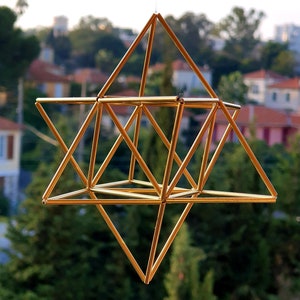 Small EGG OF LIFE, Merkaba, Tetrahedron Star of David 3 D Himmeli Hanging Brass Home Decor