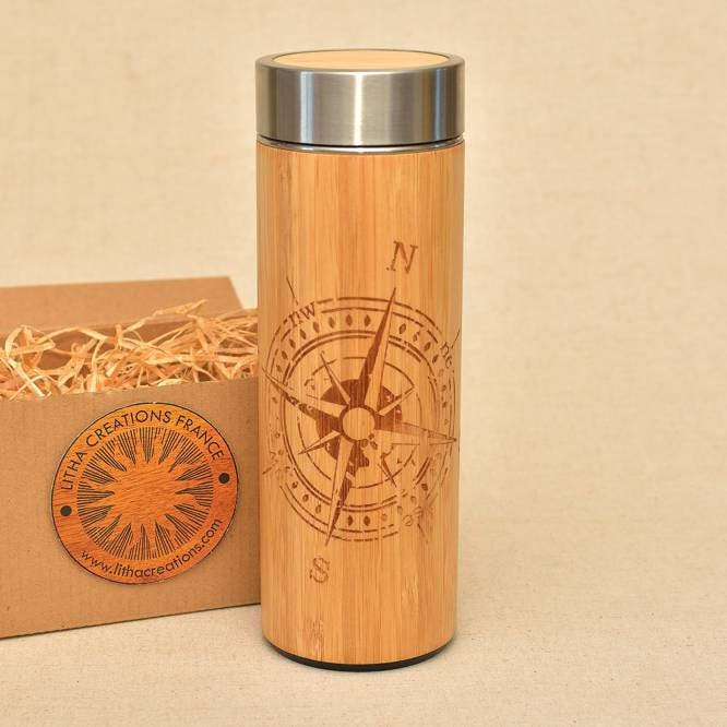 Compass Wood Xl Thermos Nautique Cadeau Bouteille d'eau Pour Lui