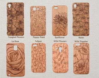 Floral Collection iPhone 15 Pro 14 13 12 mini 11 X Xs XR 7 8 Samsung Galaxy S23 S22 S21 Ultra S20 FE S10 S10e S9 S8+ Coque en bois design