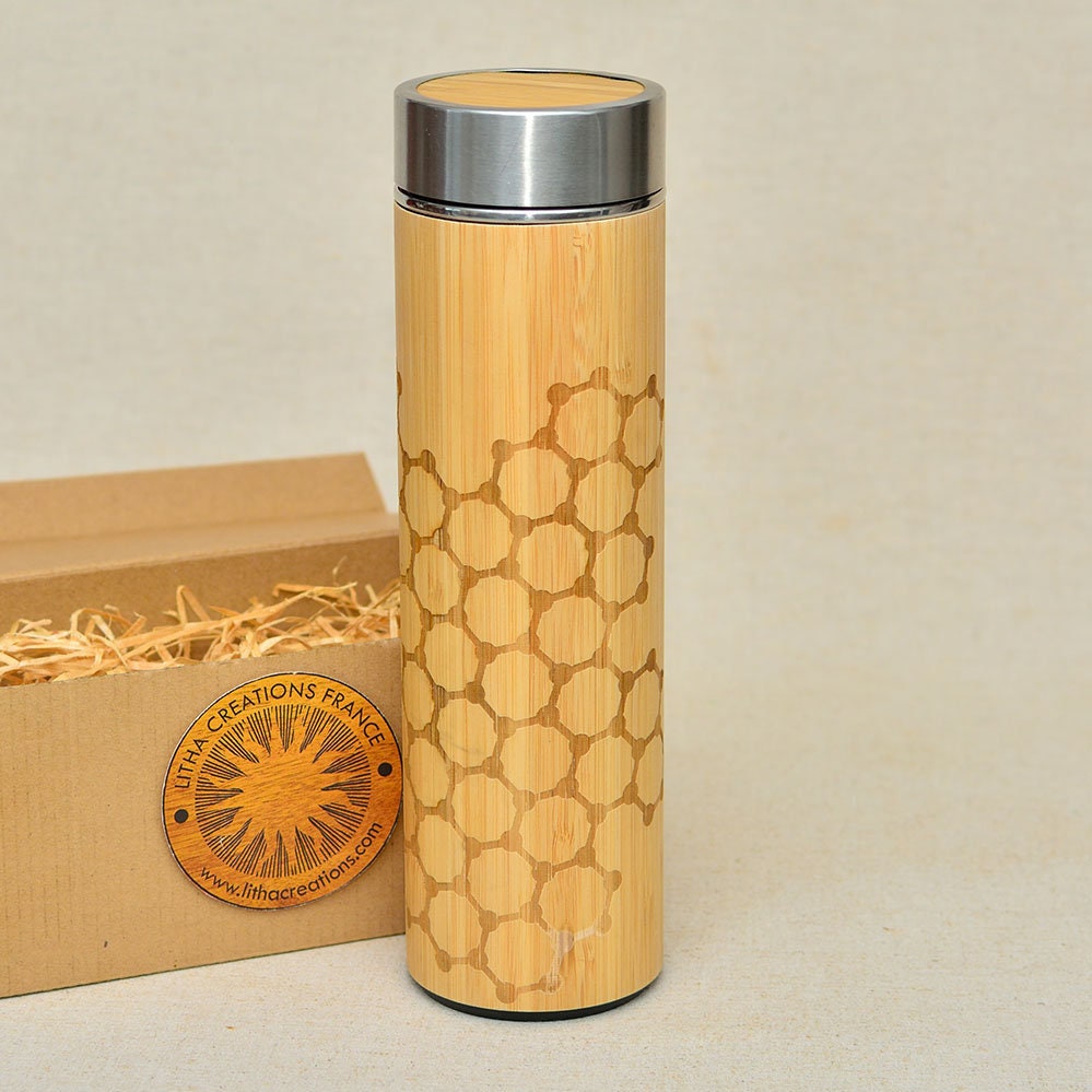 Wood Gift Xl Thermos Graphène Treillis avec Design Personnalisé Gravé