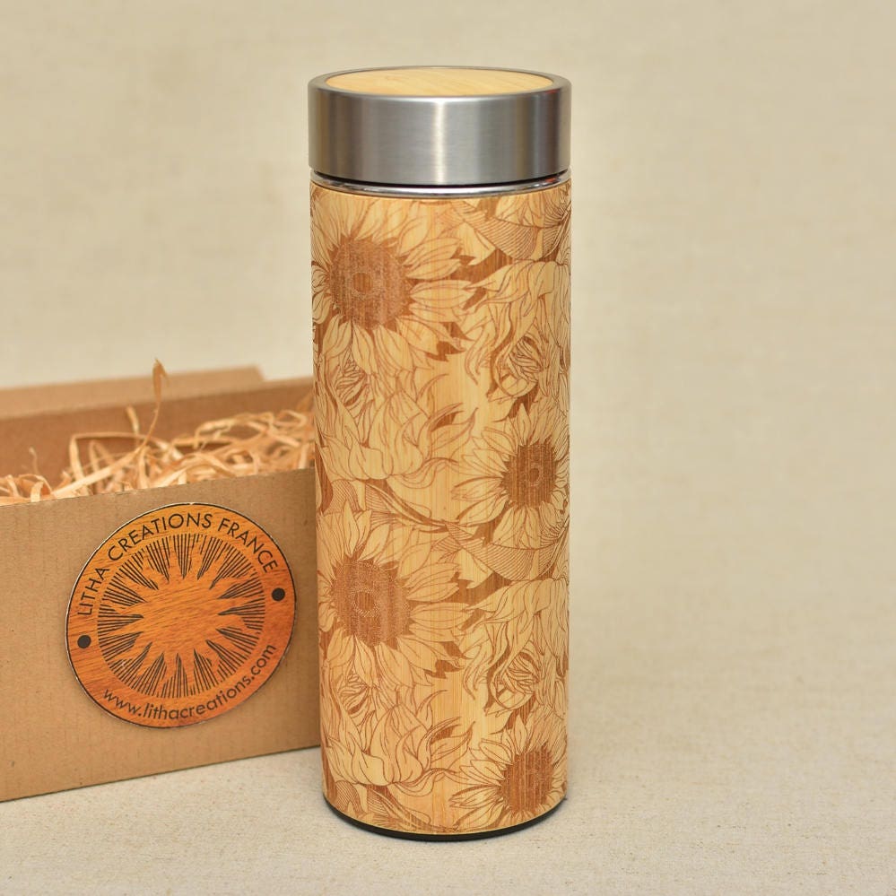 Provence Tournesols Bois Xl Thermos Personnalisé avec Nom Bouteille d'infusion de Thé