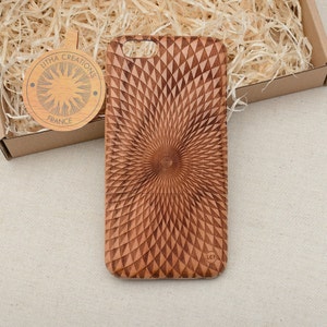 Wormhole iPhone 15 14 13 12 mini 11 Pro Max XS Max X 7 8 Plus Wood Phone Case Geometric Custom Design