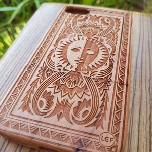 Carte de tarot pour iPhone 15 14 Plus 13 12 mini 11 Pro Max XS XS Max X 7 8 plus, coque de téléphone en bois, cerisier naturel, design de style antique