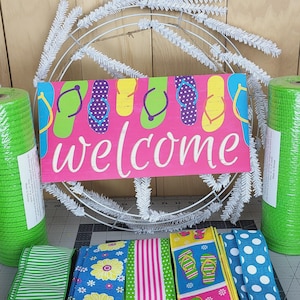 Do it yourself summer welcome wreath kit, Welcome Wreath Craft Kit | DIY Wreath Kit - fun tropical wreath kit, front door decor